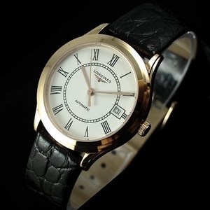Swiss original movement watch Longines Longines army flag series three-hand 18K gold black leather strap automatic mechanical transparent white face men's watch Swiss original movement watch Longines Longines army flag series three-hand 18K gold black leather strap automatic mechanical transparent white face men's watch