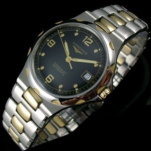 Swiss watches Longines Concas series 18K gold steel belt black face digital diamond full-motion mechanical steel belt through the bottom men's watch Swiss watches Longines Concas series 18K gold steel belt black face digital diamond full-motion mechanical steel belt through the bottom men's watch