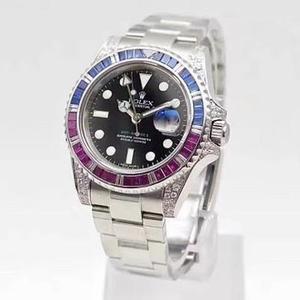 New product from BP factory, diamond-studded Rolex, gemstone rainbow circle GMT Greenwich series, size 40mm unisex watch New product from BP factory, diamond-studded Rolex, gemstone rainbow circle GMT Greenwich series, size 40mm unisex watch