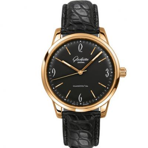 FK factory Glashütte original 1-39-52-02-01-04 men's rose gold black face mechanical watch.